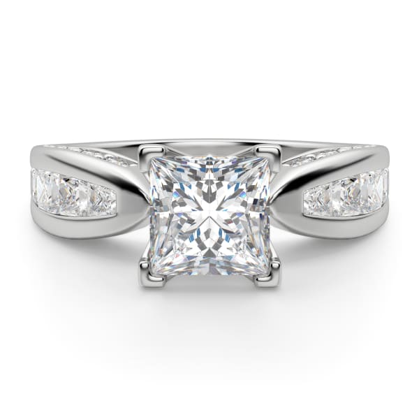 Deco Engagement Ring With 2.50 Ct Princess Center Ring Size 4.5 14K White Gold Lab Grown Diamond , Default,