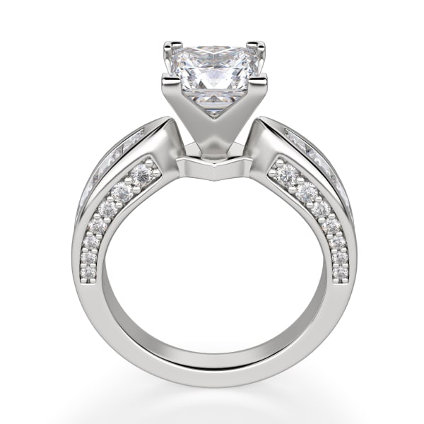 Deco Princess cut Engagement Ring, Hover, 14K White Gold, 