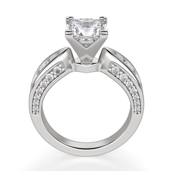 Deco Engagement Ring With 2.50 Ct Princess Center Ring Size 4.5 14K White Gold Lab Grown Diamond , Hover,