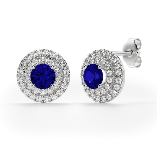 Dubai Sapphire Stud Earrings, 14K White Gold, Hover, 