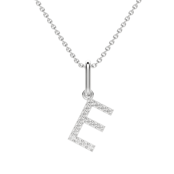 "E" Initial Pendant with Lab Grown Diamonds set in 14K Gold with Sterling Silver Cable Chain, Default, 14K White Gold,