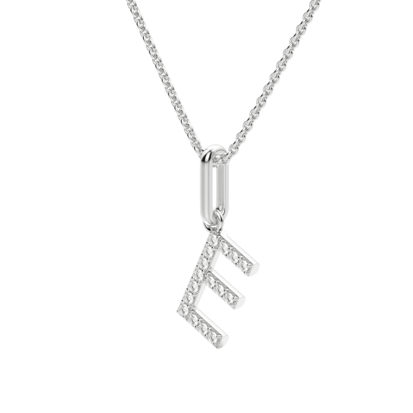 "E" Initial Pendant with Lab Grown Diamonds set in 14K Gold with Sterling Silver Cable Chain, Hover, 14K White Gold,