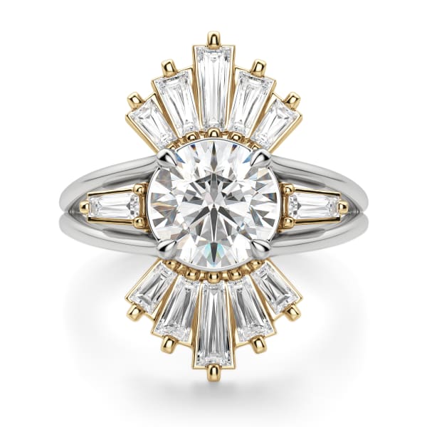 Two-Piece Deco Elan Engagement Set With 1.67 ct Round Center DEW Ring Size 6.25 14K White/Yellow Gold Neuxs Diamond Alternative, Default, Hover,