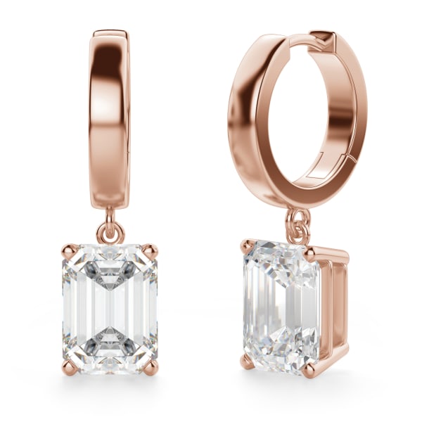 Emerald Cut Solitaire Drop Earrings, Hover, 14K Rose Gold, 