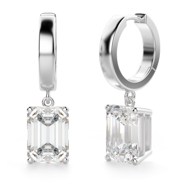 Emerald Cut Solitaire Drop Earrings, Hover, 14K White Gold, 