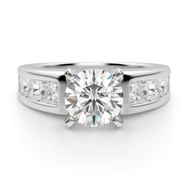 Escada Engagement Ring With 2.00 Ct Round Center DEW Ring Size 6.75-8.25 14K White Gold Moissanite , Default,