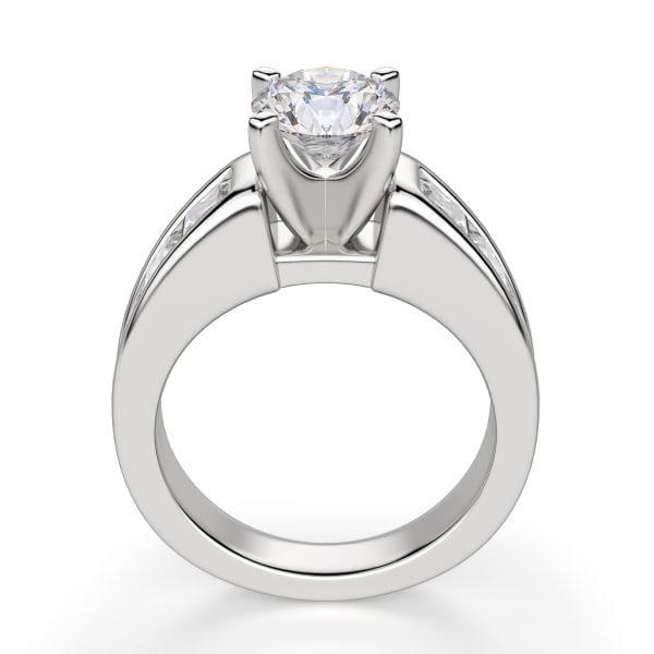 Escada Engagement Ring With 2.00 Ct Round Center DEW Ring Size 6.75-8.25 14K White Gold Moissanite , Hover, 