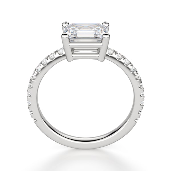 East-West Accented Basket Emerald cut Engagement Ring, Hover, 14K White Gold, 