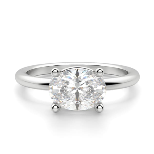 East-West Classic Basket Oval cut Engagement Ring, Default, 14K White Gold, 