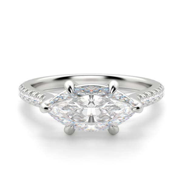 East-West Accented Trellis Marquise cut Engagement Ring, Default, 14K White Gold, Platinum,