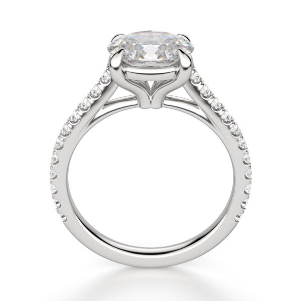 East-West Accented Trellis Oval cut Engagement Ring, Hover, 14K White Gold, Platinum,