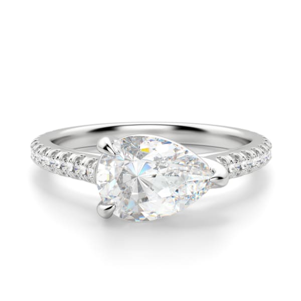 East-West Accented Trellis Pear cut Engagement Ring, Default, 14K White Gold, Platinum,