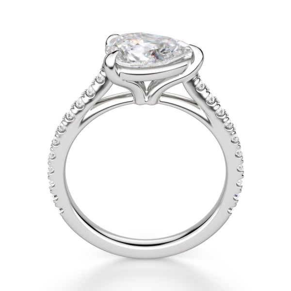East-West Accented Trellis Pear cut Engagement Ring, Hover, 14K White Gold, Platinum,