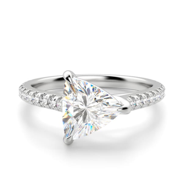 East-West Accented Trellis Trillion cut Engagement Ring, Default, 14K White Gold, Platinum,