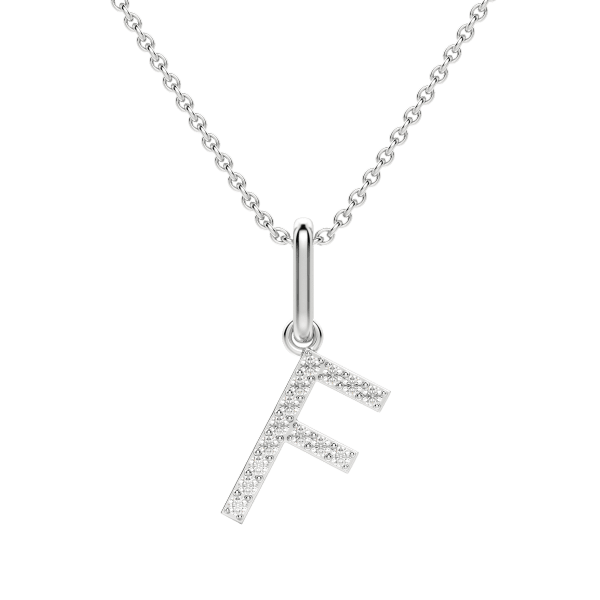 "F" Initial Pendant with Lab Grown Diamonds set in 14K Gold with Sterling Silver Cable Chain, Default, 14K White Gold,