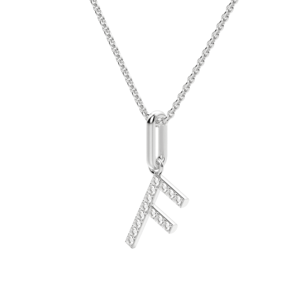 "F" Initial Pendant with Lab Grown Diamonds set in 14K Gold with Sterling Silver Cable Chain, Hover, 14K White Gold,