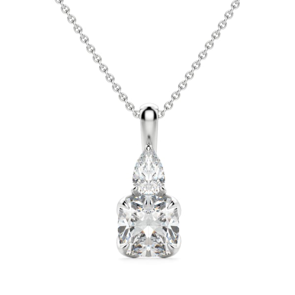 Flora Cushion Cut Pendant with Sterling Silver Cable Chain, Default, 14K White Gold, 