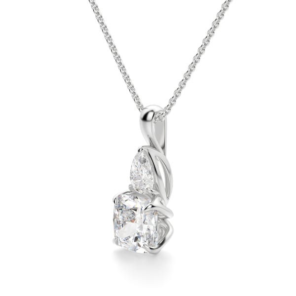Flora Cushion Cut Pendant with Sterling Silver Cable Chain, Hover, 14K White Gold, 