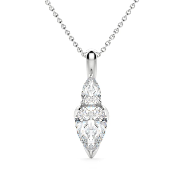 Flora Pear Cut Pendant with Sterling Silver Cable Chain, Default, 14K White Gold, 