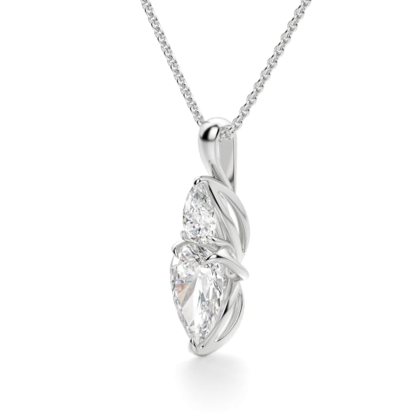 Flora Pear Cut Pendant with Sterling Silver Cable Chain, Hover, 14K White Gold, 