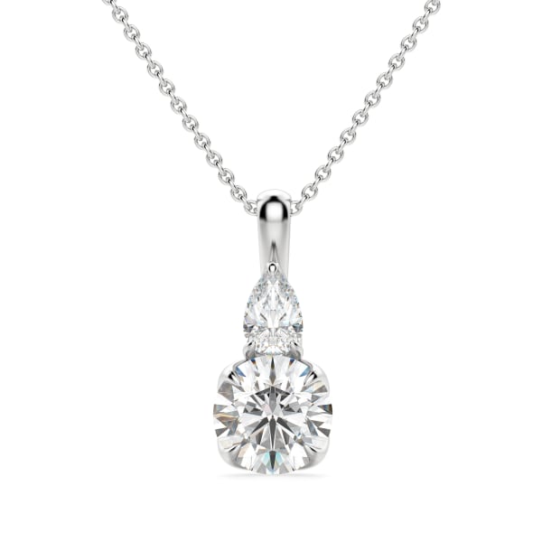 Flora Round Cut Pendant with Sterling Silver Cable Chain, Default, 14K White Gold, 