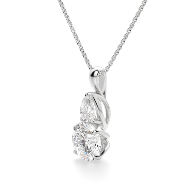 Flora Round Cut Pendant with Sterling Silver Cable Chain, Hover, 14K White Gold, 