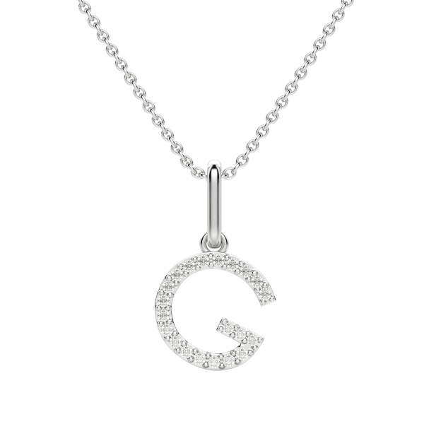 "G" Initial Pendant with Lab Grown Diamonds set in 14K Gold with Sterling Silver Cable Chain, Default, 14K White Gold,
