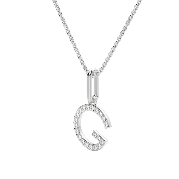"G" Initial Pendant with Lab Grown Diamonds set in 14K Gold with Sterling Silver Cable Chain, Hover, 14K White Gold,
