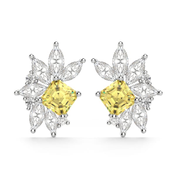 Gardenia Canary Cluster Stud Earrings, Default, 14K White Gold, 