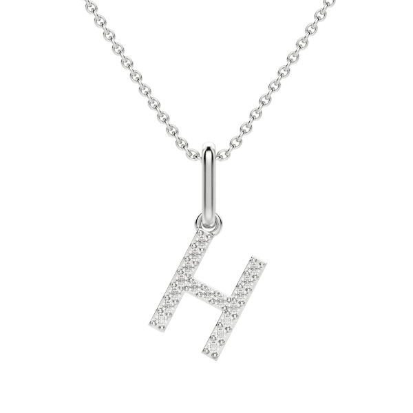 "H" Initial Pendant with Lab Grown Diamonds set in 14K Gold with Sterling Silver Cable Chain, Default, 14K White Gold,