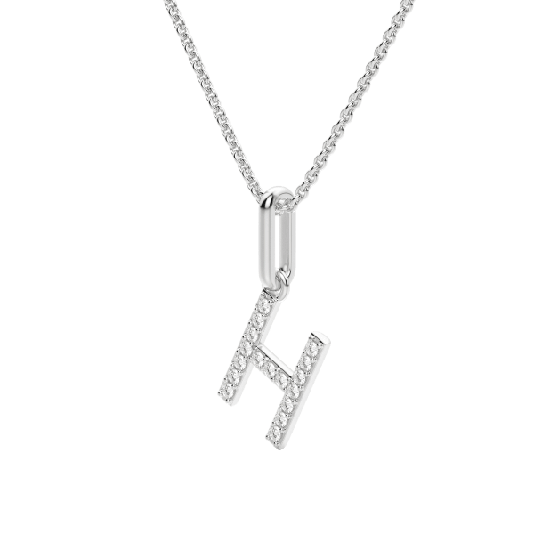 "H" Initial Pendant with Lab Grown Diamonds set in 14K Gold with Sterling Silver Cable Chain, Hover, 14K White Gold,