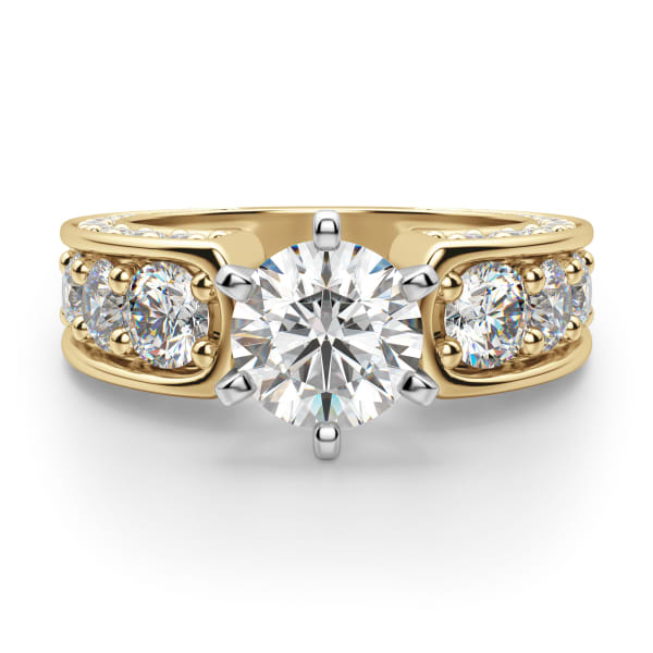 Hypnotique Engagement Ring With 2.00 Ct Round Center DEW Ring Size 5.75-6.25 14K Yellow Gold Moissanite , Default,