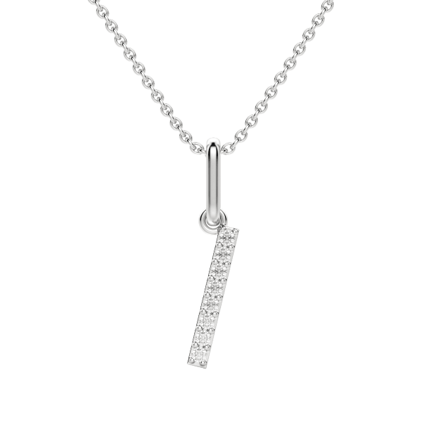 "I" Initial Pendant with Lab Grown Diamonds set in 14K Gold with Sterling Silver Cable Chain, Default, 14K White Gold,