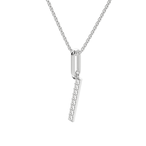 "I" Initial Pendant with Lab Grown Diamonds set in 14K Gold with Sterling Silver Cable Chain, Hover, 14K White Gold,