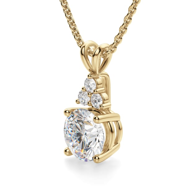 In Your Arms Pendant With 1.00 ct Round Center DEW, 14K Yellow Gold Nexus Diamond Alternative,  Hover, 