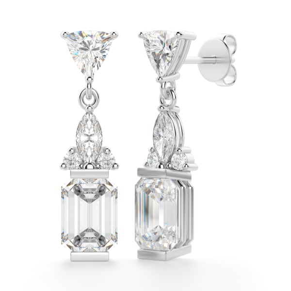 Iris Emerald Cut Drop Earrings, 14K White Gold, Hover, 