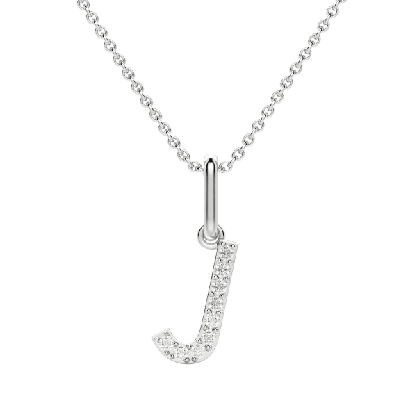 "J" Initial Pendant with Lab Grown Diamonds set in 14K Gold with Sterling Silver Cable Chain, Default, 14K White Gold,
