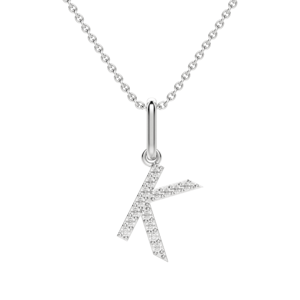 "K" Initial Pendant with Lab Grown Diamonds set in 14K Gold with Sterling Silver Cable Chain, Default, 14K White Gold,
