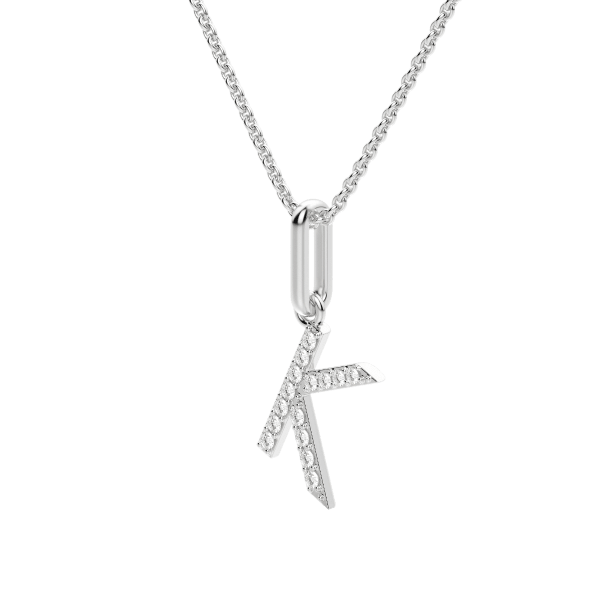 "K" Initial Pendant with Lab Grown Diamonds set in 14K Gold with Sterling Silver Cable Chain, Hover, 14K White Gold,