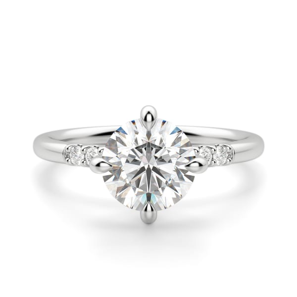 Kite Set Accented Round Cut Engagement Ring, Default, 14K White Gold, Platinum