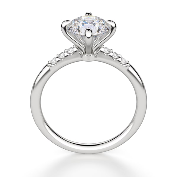 Kite Set Accented Round Cut Engagement Ring, Hover, 14K White Gold, Platinum