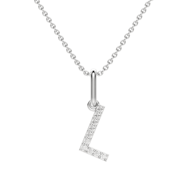 "L" Initial Pendant with Lab Grown Diamonds set in 14K Gold with Sterling Silver Cable Chain, Default, 14K White Gold,