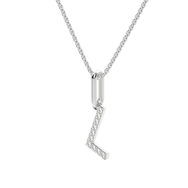 "L" Initial Pendant with Lab Grown Diamonds set in 14K Gold with Sterling Silver Cable Chain, Hover, 14K White Gold,