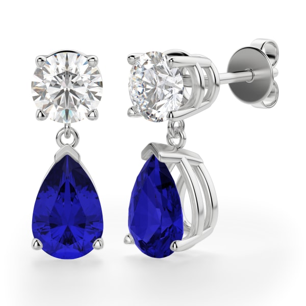 Leto Pear cut Sapphire Drop Earrings, 14K White Gold, Hover, 