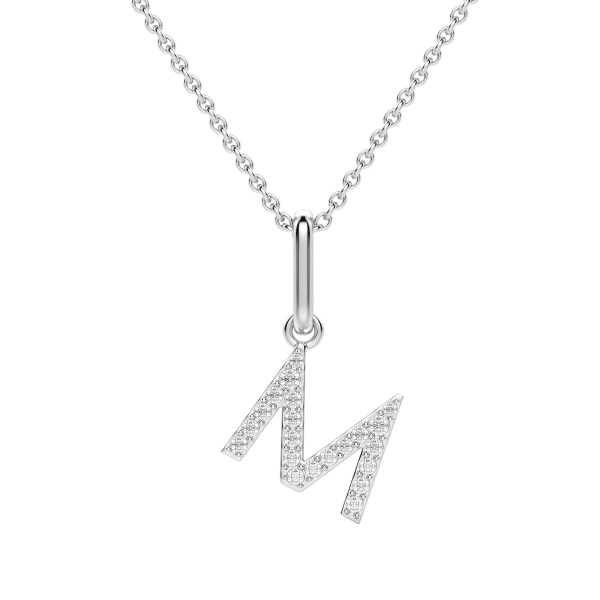 "M" Initial Pendant with Lab Grown Diamonds set in 14K Gold with Sterling Silver Cable Chain, Default, 14K White Gold,