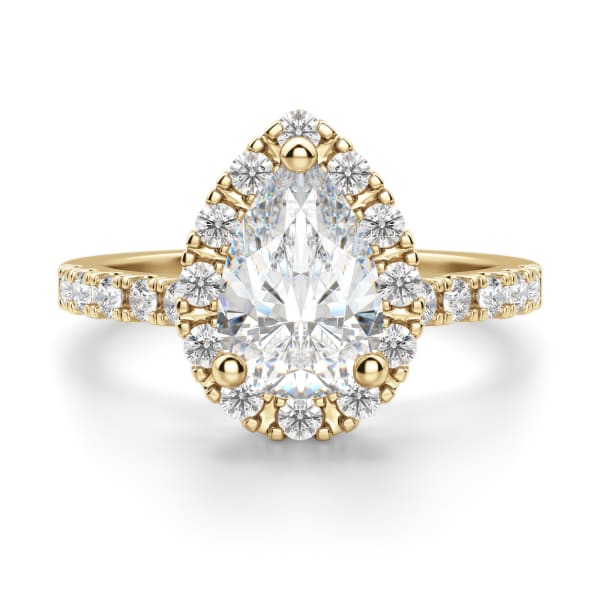 Madrid Accented Engagement Ring With 1.50 Ct Pear Center DEW Ring Size 4.5-5.75 14K Yellow Gold Moissanite , Default, 