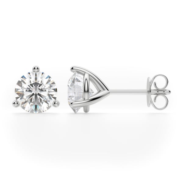Round Cut Stud Earrings, Tension Back, Martini Set, 14K White Gold, Hover, 