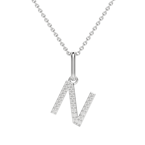 "N" Initial Pendant with Lab Grown Diamonds set in 14K Gold with Sterling Silver Cable Chain, Default, 14K White Gold,