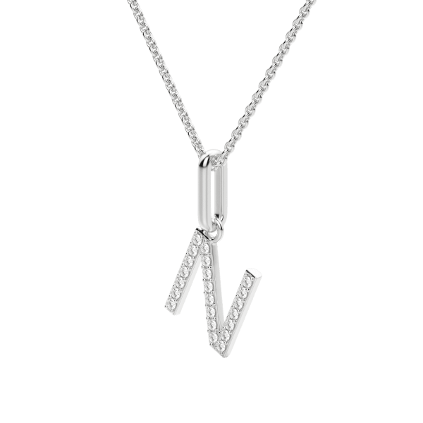 "N" Initial Pendant with Lab Grown Diamonds set in 14K Gold with Sterling Silver Cable Chain, Hover, 14K White Gold,