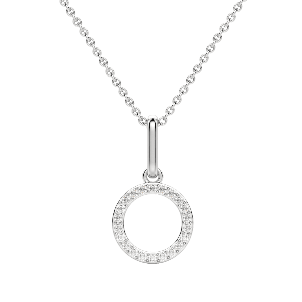 "O" Initial Pendant with Lab Grown Diamonds set in 14K Gold with Sterling Silver Cable Chain, Default, 14K White Gold,
